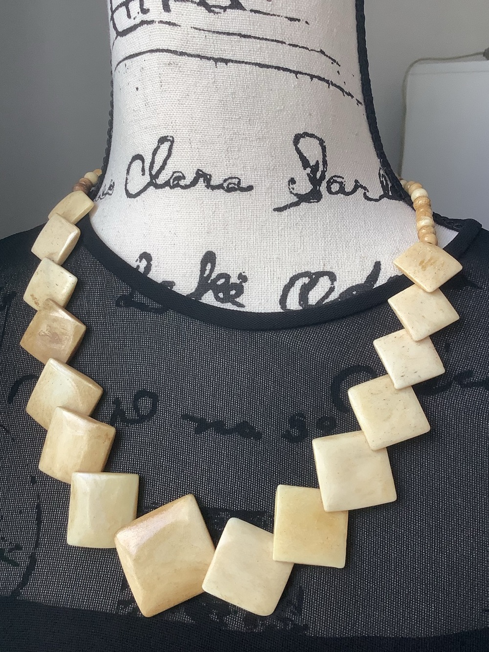 Handcrafted Cream Square Bead Necklace - Elegant Women’s Jewelry